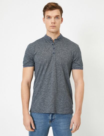 تی شرت یقه ایستاده خاکستری مردانه