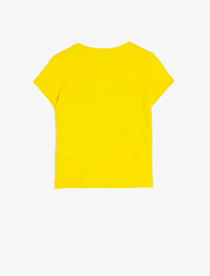 تی شرت نخی طرح دار زرد دخترانه