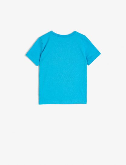 تی شرت نخی نوشته دار آبی نوزادی پسرانه