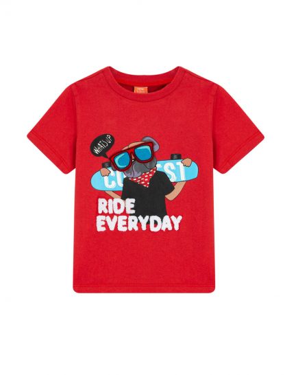 تی شرت نخی یقه گرد قرمز نوزادی پسرانه