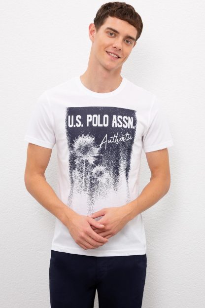 تی شرت جذب طرحدار سفید مردانه