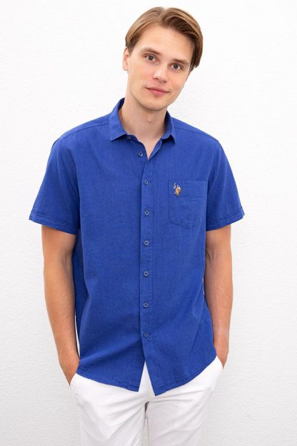 پیراهن آستین کوتاه آبی مردانه