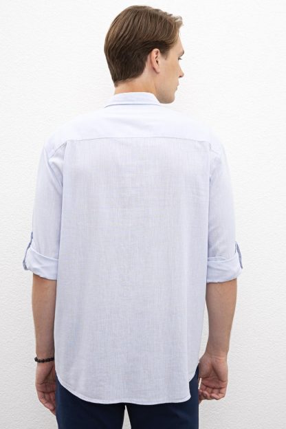پیراهن آستین بلند ساده آبی روشن مردانه