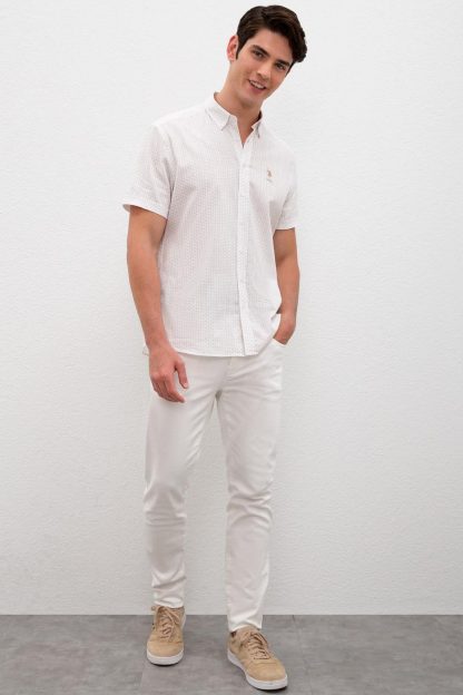 پیراهن آستین کوتاه طرحدار سفید مردانه
