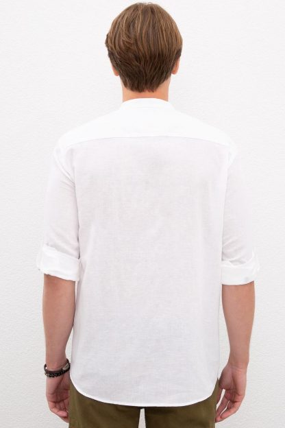 پیراهن آستین بلند یقه ایستاده سفید مردانه