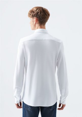 پیراهن آستین بلند جذب بدون جیب سفید مردانه