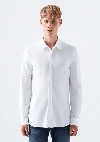پیراهن آستین بلند جذب بدون جیب سفید مردانه