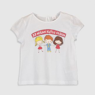 تی شرت آستین کوتاه نوزادی دختر سفید السی وایکیکی lcwaikiki