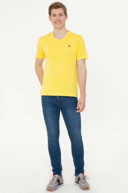 تی شرت یقه هفت مردانه زرد یو اس پولو