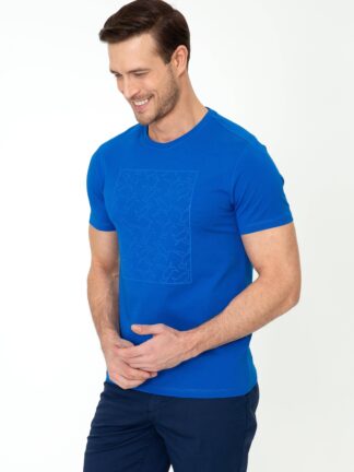 تی شرت یقه گرد مردانه آبی کاشارل