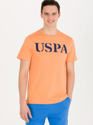 تی شرت مردانه آستین کوتاه یقه گرد طرحدار نارنجی یو اس پولو
