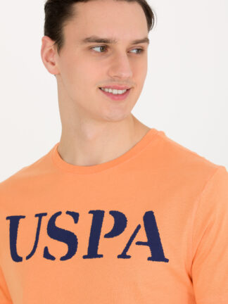 تی شرت مردانه آستین کوتاه یقه گرد طرحدار نارنجی یو اس پولو
