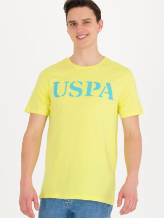تی شرت مردانه آستین کوتاه یقه گرد طرحدار زرد یو اس پولو