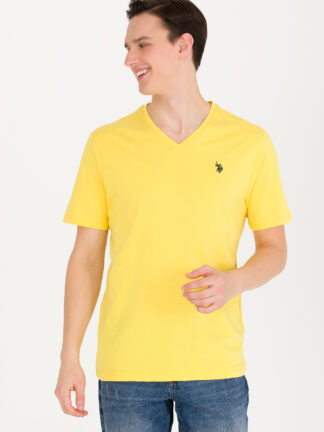 تی شرت مردانه یقه هفت آستین کوتاه معمولی زرد تیره یو اس پولو
