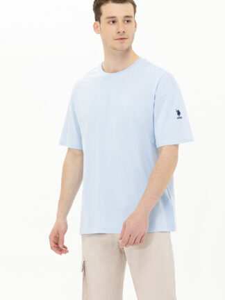 تی شرت مردانه اورسایز آستین کوتاه یقه گرد آبی روشن یو اس پولو
