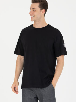 تی شرت مردانه اورسایز آستین کوتاه یقه گرد سیاه یو اس پولو