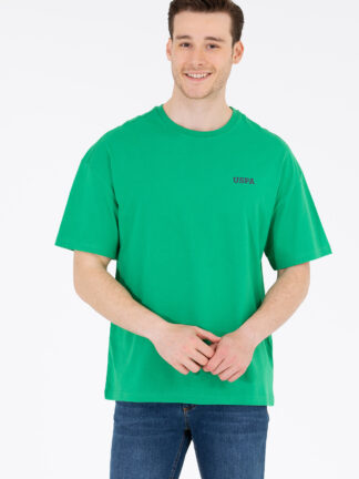 تی شرت مردانه یقه گرد آستین کوتاه طرحدار اورسایز سبز یو اس پولو