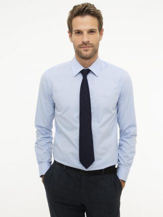 پیراهن آستین بلند مردانه یقه کلاسیک تک جیب جذب آبی روشن پیرکاردین