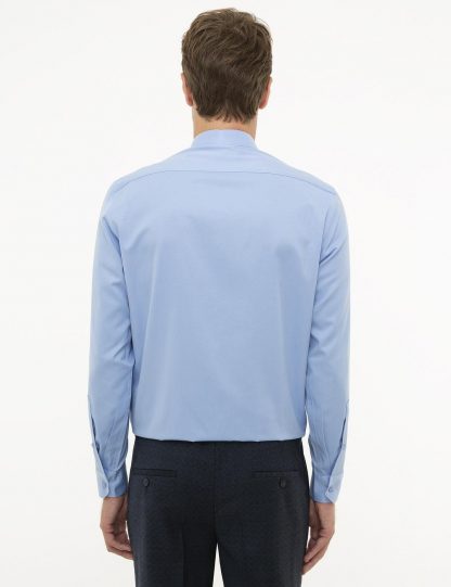 پیراهن آستین بلند مردانه یقه کلاسیک ساده جذب آبی پیرکاردین