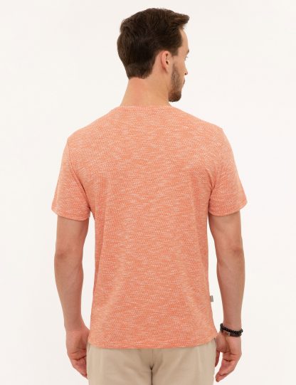 تی شرت مردانه آستین کوتاه یقه گرد طرحدار مدل جذب نارنجی پیرکاردین