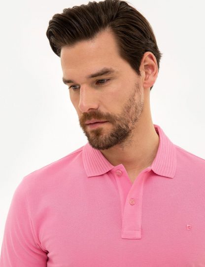 تی شرت مردانه آستین کوتاه یقه پولو مدل جذب صورتی پیرکاردین