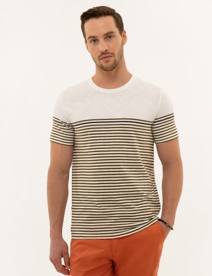 تی شرت مردانه آستین کوتاه یقه گرد مدل جذب خاکی روشن پیرکاردین