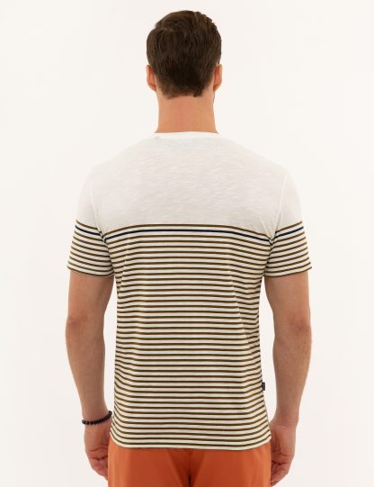 تی شرت مردانه آستین کوتاه یقه گرد مدل جذب خاکی روشن پیرکاردین