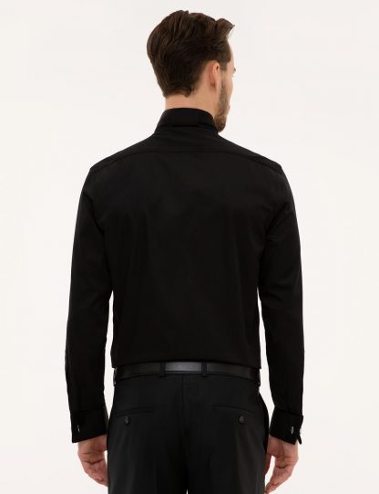 پیراهن آستین بلند مردانه ساده جذب سیاه پیرکاردین