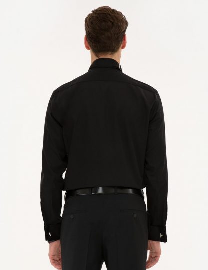 پیراهن آستین بلند مردانه نخی جذب سیاه پیرکاردین