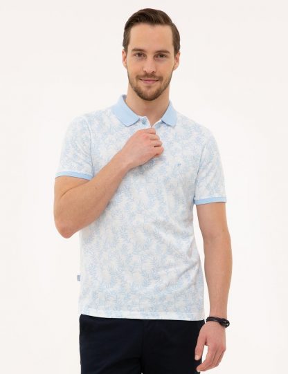 تی شرت مردانه آستین کوتاه یقه پولو طرحدار مدل جذب آبی پیرکاردین