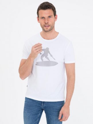تی شرت مردانه آستین کوتاه یقه گرد مدل جذب سفید پیرکاردین