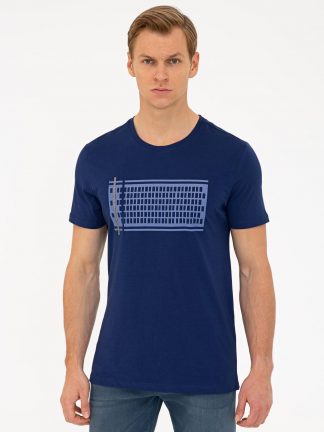 تی شرت مردانه آستین کوتاه یقه گرد مدل جذب سرمه ای پیرکاردین