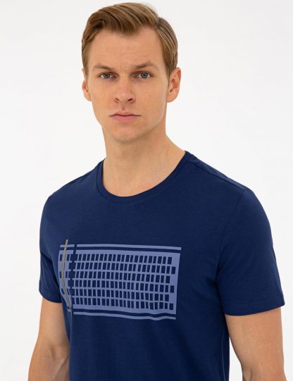 تی شرت مردانه آستین کوتاه یقه گرد مدل جذب سرمه ای پیرکاردین