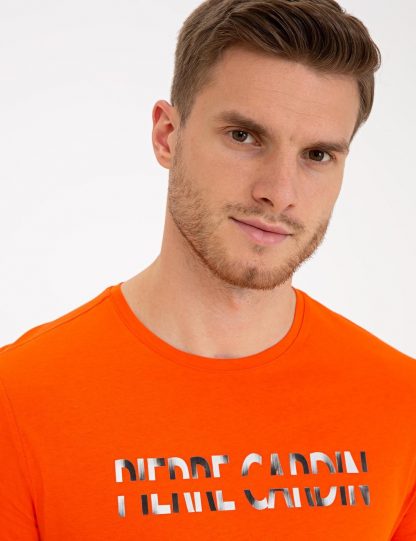 تی شرت مردانه آستین کوتاه یقه گرد مدل جذب نارنجی پیرکاردین