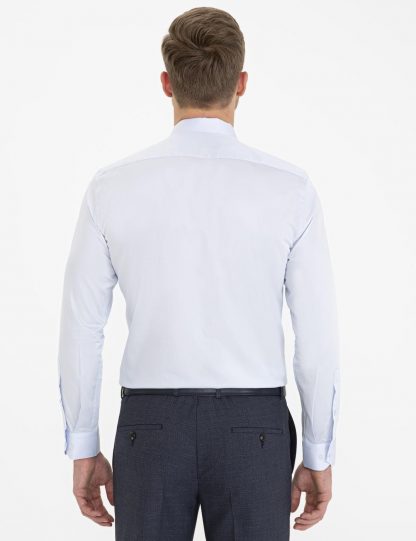 پیراهن آستین بلند مردانه یقه کلاسیک جذب آبی روشن پیرکاردین