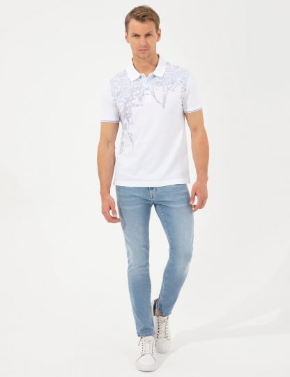 تی شرت مردانه آستین کوتاه یقه پولو طرحدار مدل جذب سفید پیرکاردین