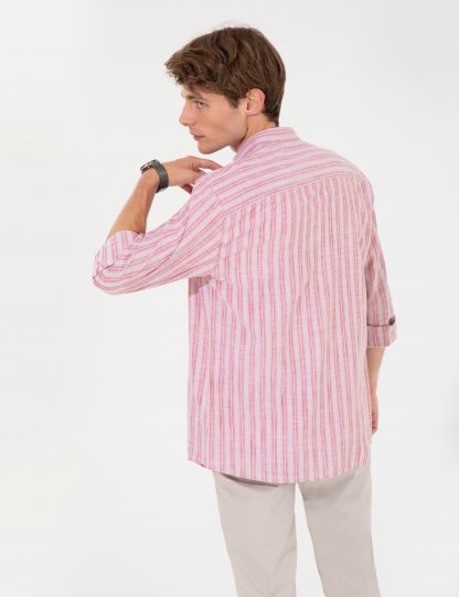 پیراهن آستین بلند مردانه راه یقه دیپلومات جذب صورتی پیرکاردین