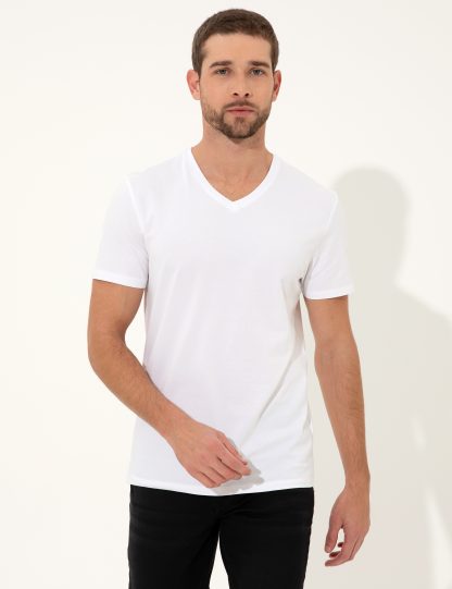 تی شرت مردانه آستین کوتاه یقه هفت جذب سفید پیرکاردین