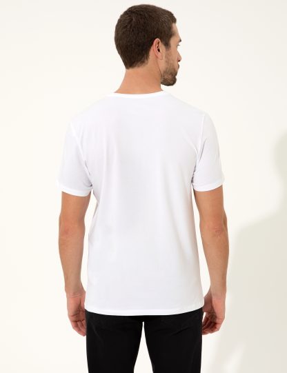تی شرت مردانه آستین کوتاه یقه هفت جذب سفید پیرکاردین