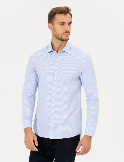 پیراهن آستین بلند مردانه جذب آبی روشن پیرکاردین