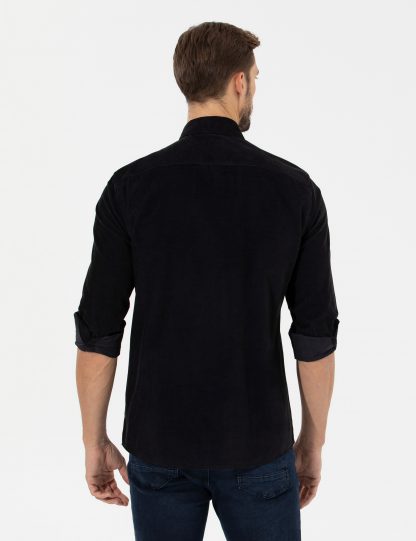 پیراهن آستین بلند مردانه یقه برگردان ساده بدون جیب سیاه پیرکاردین