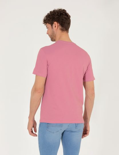 تی شرت مردانه آستین کوتاه یقه گرد مدل جذب صورتی پیرکاردین
