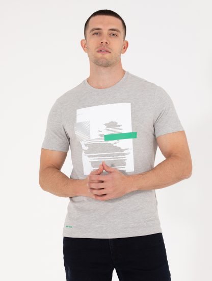 تی شرت مردانه آستین کوتاه یقه گرد مدل جذب خاکستری ملانژ پیرکاردین