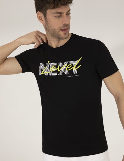 تی شرت مردانه آستین کوتاه یقه گرد مدل جذب سیاه پیرکاردین