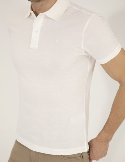 تی شرت مردانه یقه پولو مدل جذب سفید پیرکاردین