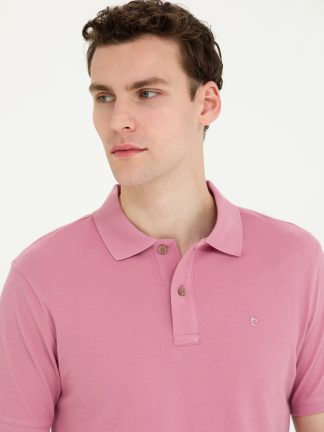 تی شرت مردانه یقه پولو مدل جذب صورتی پیرکاردین