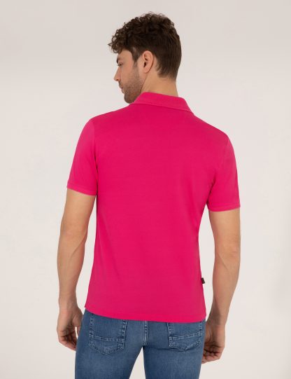 تی شرت مردانه آستین کوتاه یقه پولو ساده مدل جذب سرخابی پیرکاردین