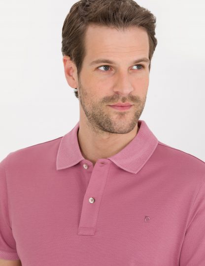 تی شرت مردانه آستین کوتاه یقه پولو ساده مدل جذب صورتی پیرکاردین