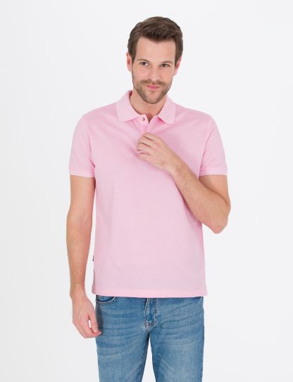 تی شرت مردانه آستین کوتاه یقه پولو ساده مدل جذب صورتی پیرکاردین