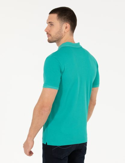 تی شرت مردانه آستین کوتاه یقه پولو ساده مدل جذب آبی نیلی پیرکاردین